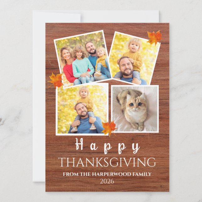 Very Thankful | Fall thanksgiving family 4 photo H Holiday Card (Front)