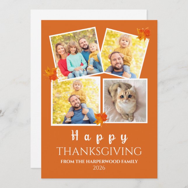 Very Thankful | Fall thanksgiving family 4 photo Holiday Card (Front/Back)