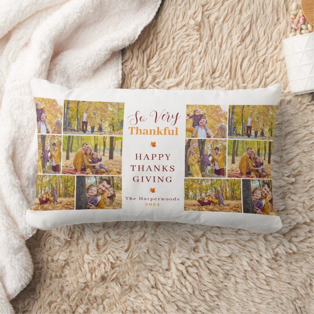 Very Thankful | Fall thanksgiving family photo Lumbar Cushion (Blanket)