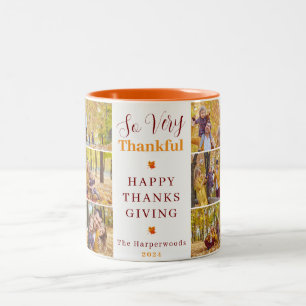 Very Thankful   Fall thanksgiving family photo Two-Tone Coffee Mug