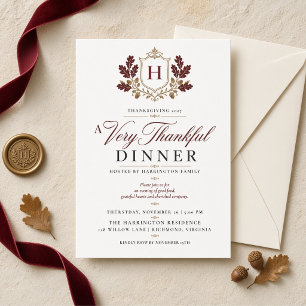 Very Thankful Monogram Thanksgiving Dinner Invitation