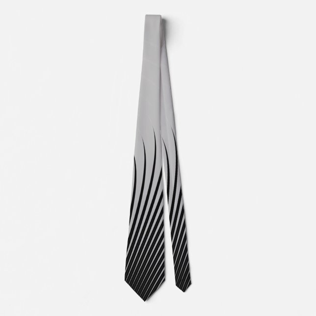 Very Unique Black White Silver Grey Stripe Pattern Tie (Front)