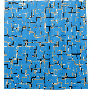 Very Unique Blue Beige Black White Pattern Shower Curtain