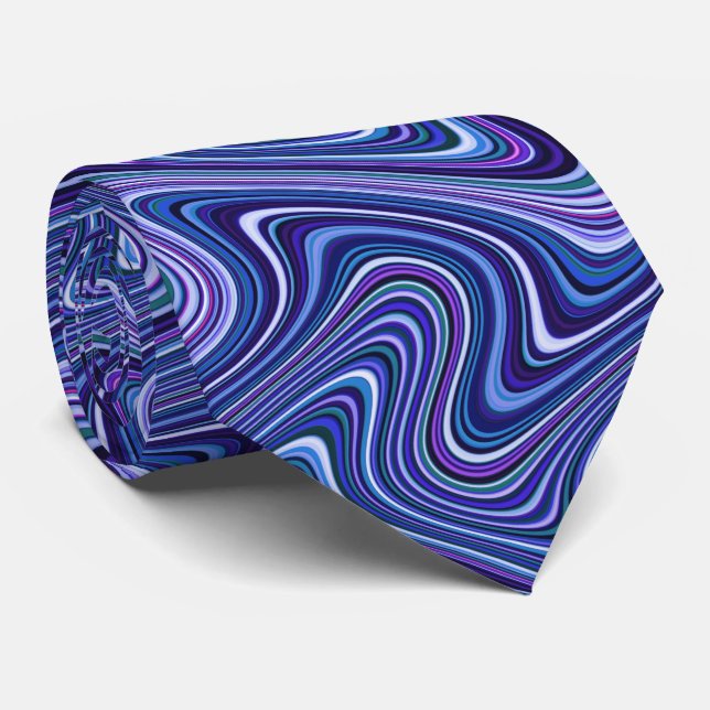 Very Unique Blue Shade Curvy Line Pattern Tie (Rolled)