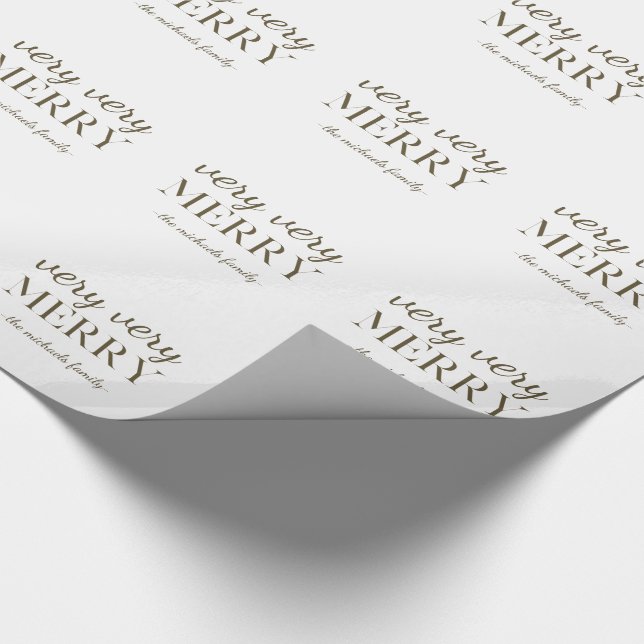 Very Very Merry Typography with Name Christmas Wrapping Paper (Corner)