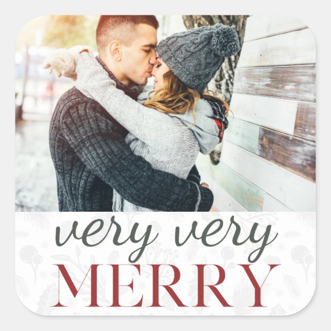 Very Very Merry Typography with Photo Square Sticker (Front)