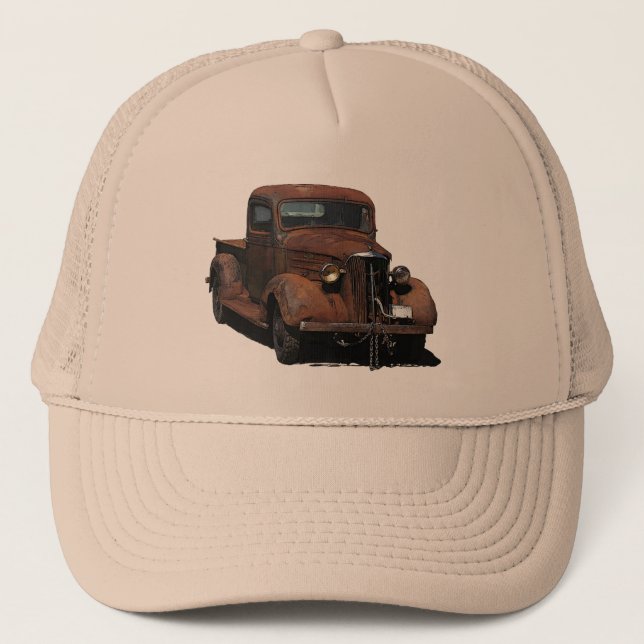 Very weathered '37 Chevy pick up on trucker cap (Front)
