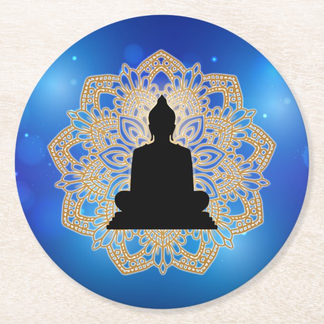 Vesak Day Buddha and Mandala Vaisakha Purnima Round Paper Coaster (Front)