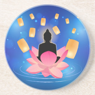 Vesak Day Buddha on Lotus Lantern Vaisakha Coaster