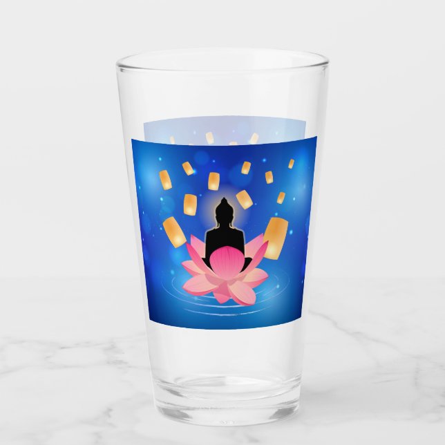 Vesak Day Buddha on Lotus Lantern Vaisakha Glass (Front)