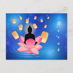 Vesak Day Buddha on Lotus Lantern Vaisakha Postcard