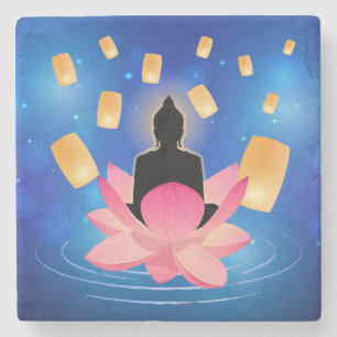 Vesak Day Buddha on Lotus Lantern Vaisakha Stone Coaster