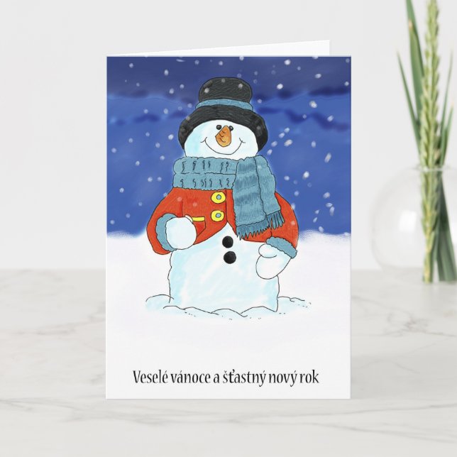 Vesele vanoce a stastny novy rok - Czech Snowman Holiday Card (Front)