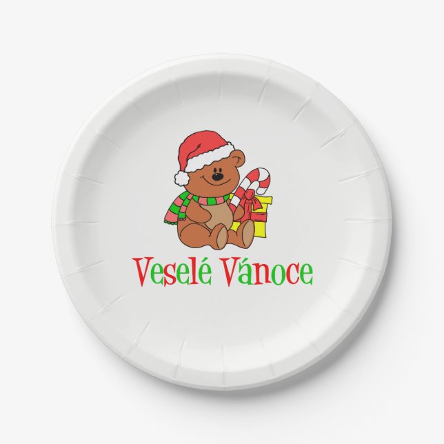 Vesele Vanoce Czech Christmas Bear Plates (Front)