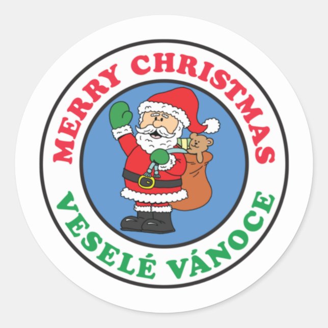 Vesele Vanoce Czech Christmas Santa Classic Round Sticker (Front)