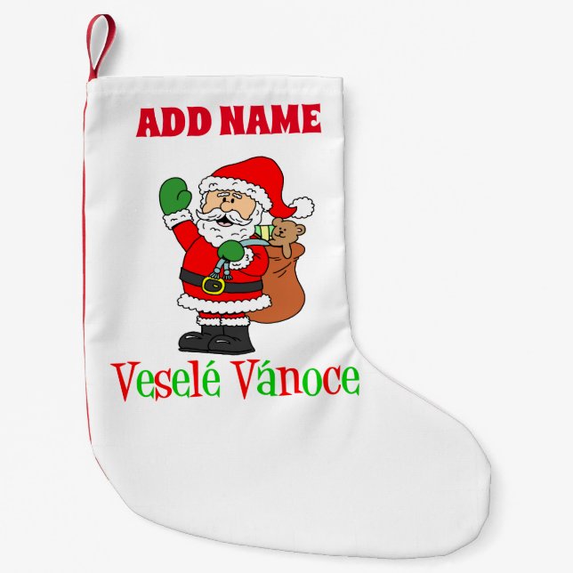 Vesele Vanoce Personalised Name Czech Small Christmas Stocking (Front)