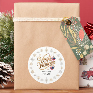 Veselé Vianoce Slovak Christmas Personalised Name Classic Round Sticker