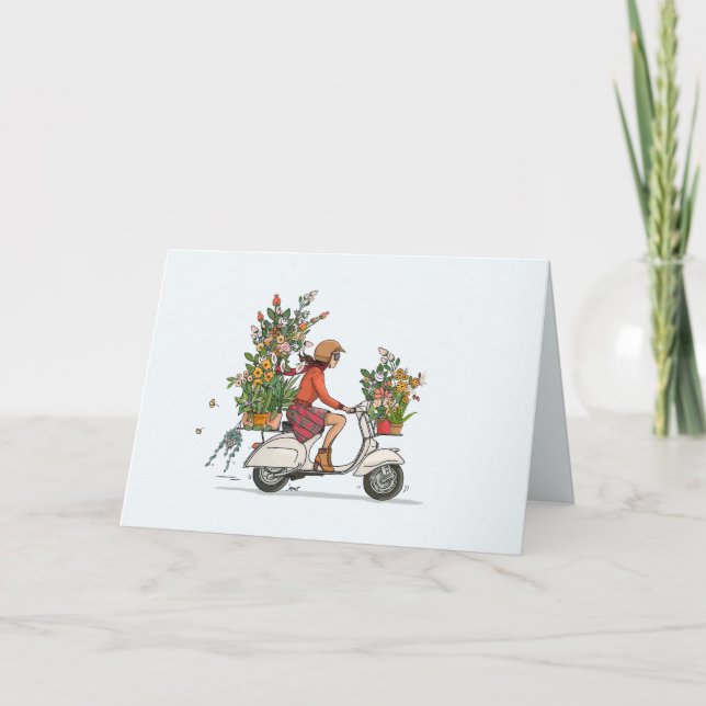 Vespa scooter met bloemen holiday card (Front)