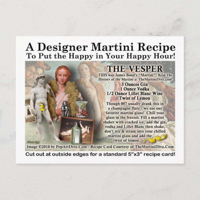 Vesper Martini Recipe Postcard (Front)