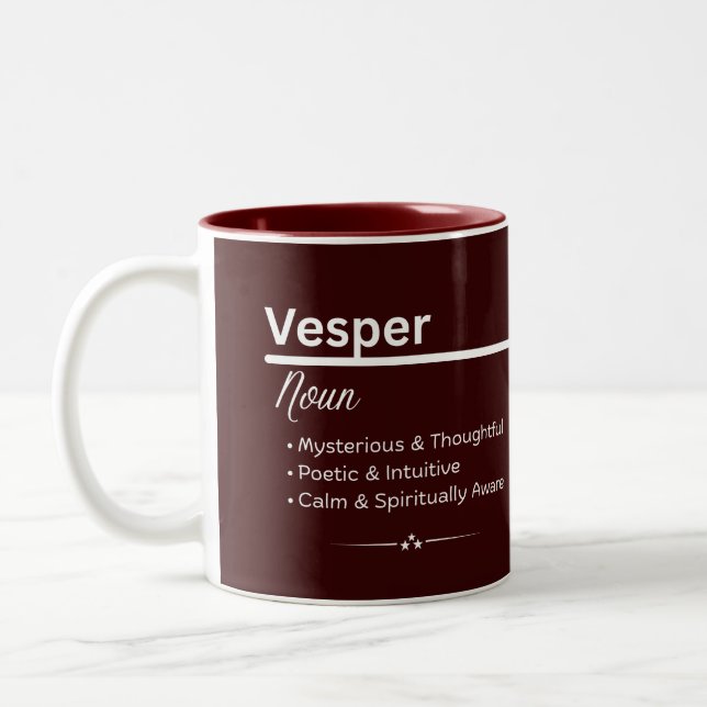 Vesper Personalized Girl Name Meaning Coffee Mug (Left)