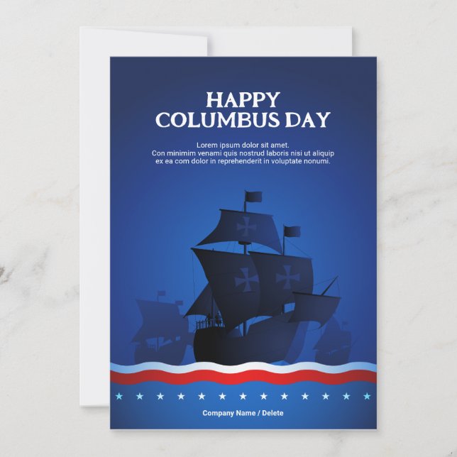 Vessels on Blue Background | Columbus Day Greeting Card (Front)