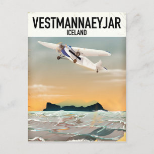 Vestmannaeyjar Iceland travel poster. Postcard