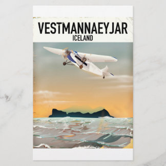 Vestmannaeyjar Iceland travel poster. Stationery