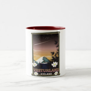 Vesturland Iceland travel poster Two-Tone Coffee Mug