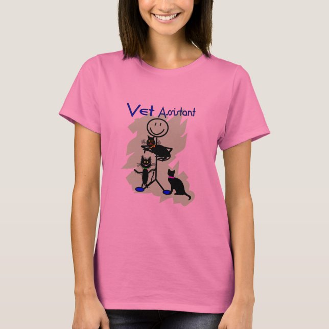 Vet Assistant Stick Person With Black Cats T-Shirt (Front)