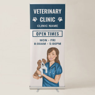 Vet Holding A Puppy Veterinary Clinic Open Times Retractable Banner