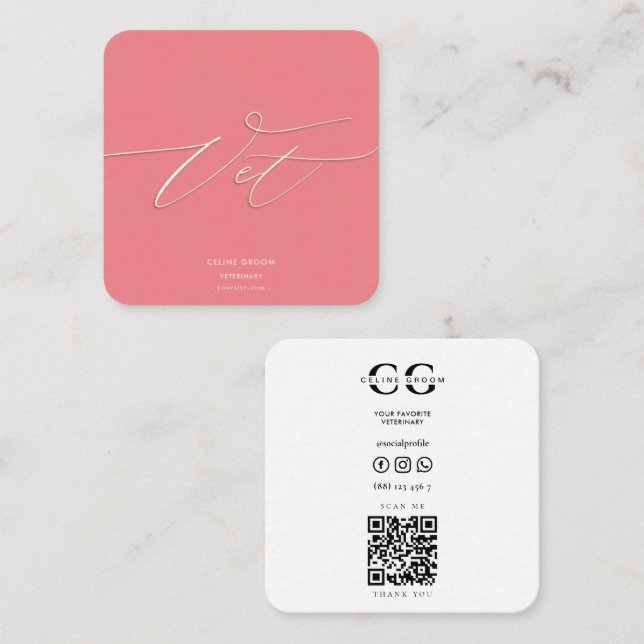 VET Pet Groom Care Dog Expert Veterinarian Qr Square Business Card (Front/Back)