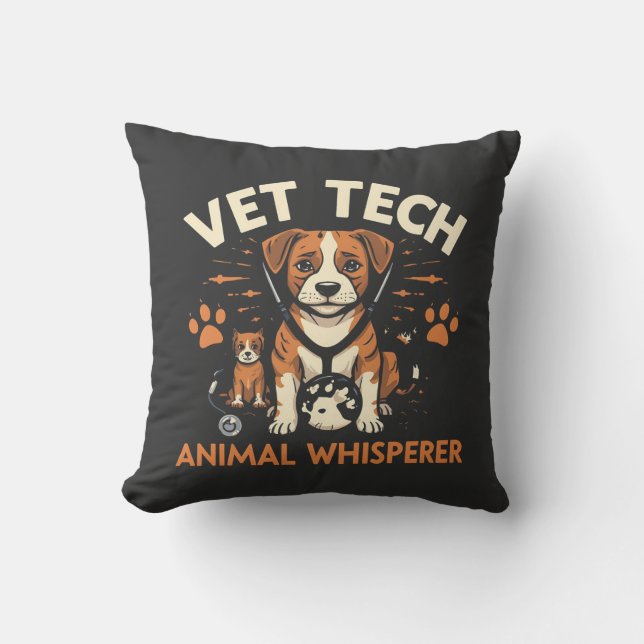 Vet Tech Animal Whisperer Cute Puppy Stethoscope Cushion (Front)