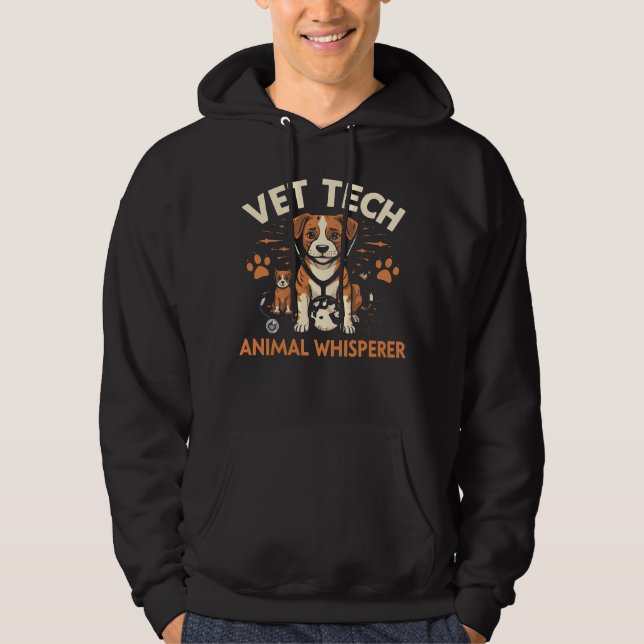 Vet Tech Animal Whisperer Cute Puppy Stethoscope Hoodie (Front)