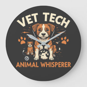 Vet Tech Animal Whisperer Cute Puppy Stethoscope Large Clock