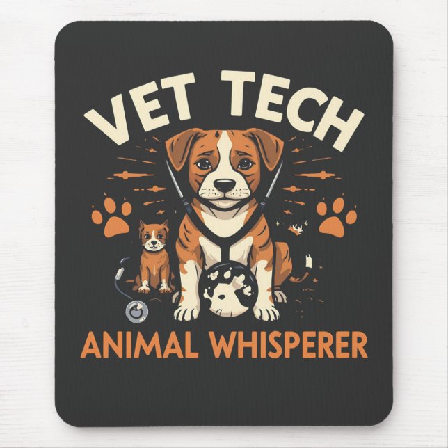 Vet Tech Animal Whisperer Cute Puppy Stethoscope Mouse Mat (Front)