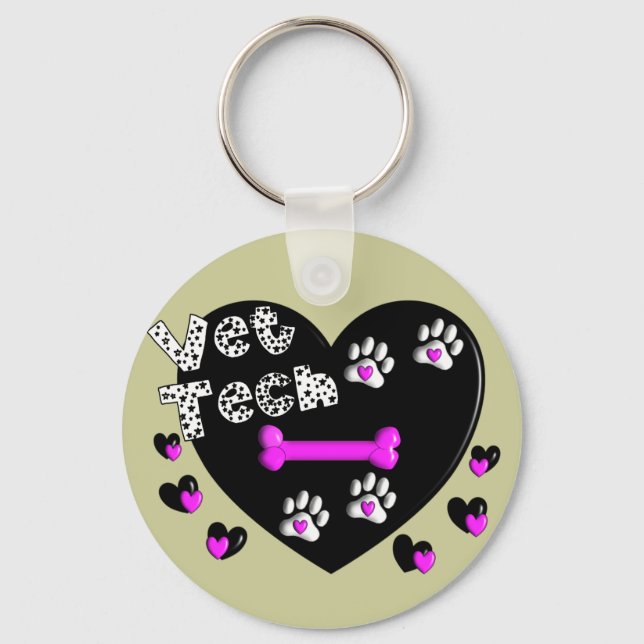 Vet Tech BLACK AND WHITE HEARTS Key Ring (Front)