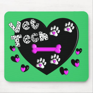 Vet Tech BLACK AND WHITE HEARTS Mouse Mat