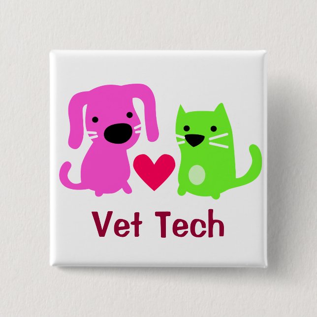 Vet Tech Dog & Cat with Heart 15 Cm Square Badge (Front)