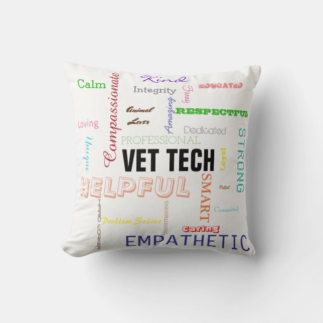 Vet Tech Gift Attributes Traits Bright Typography Cushion (Front)