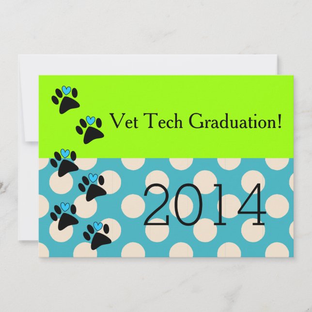 Vet Tech Graduation Invitations Lime and Blue (Front)
