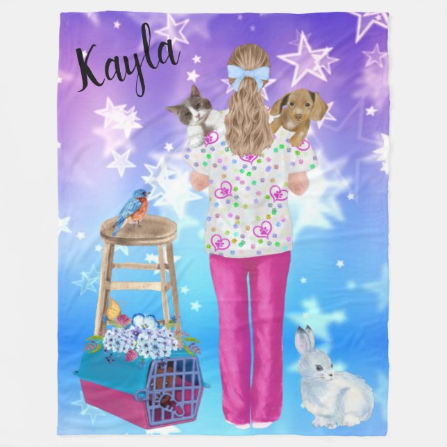 Vet Tech Personalised Cat, Dog, Bird, Bunny Fleece Blanket (Front)