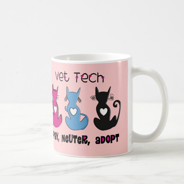 Vet Tech SPAY NEUTER ADOPT Black Cats Design Coffee Mug (Right)