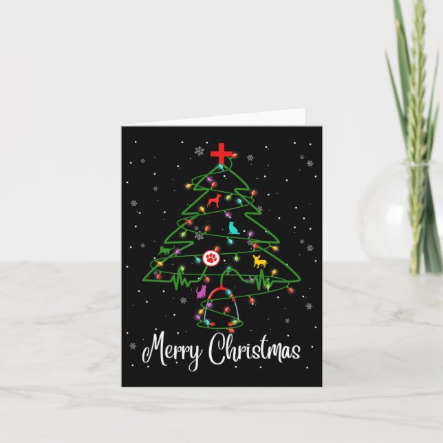 Vet Tech Veterinarian Christmas Tree Merry Christm Card (Front)