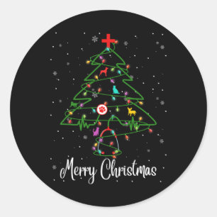 Vet Tech Veterinarian Christmas Tree Merry Christm Classic Round Sticker