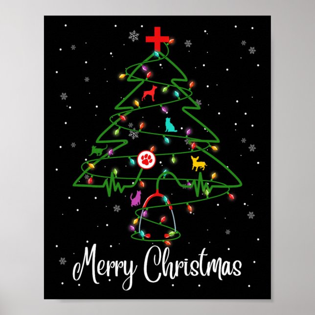 Vet Tech Veterinarian Christmas Tree Merry Christm Poster (Front)
