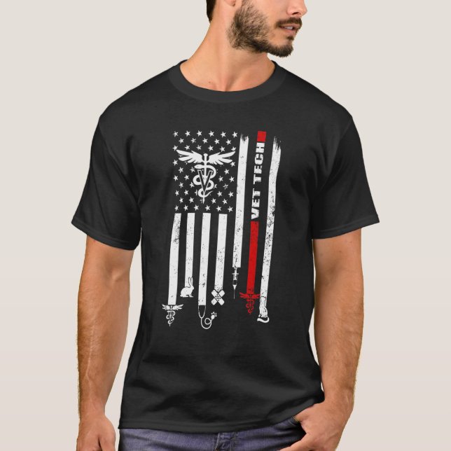 Vet Tech Veterinary Technician American Flag Paw P T-Shirt (Front)