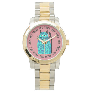 Vet Tech Watch whimsical cat Design Pink