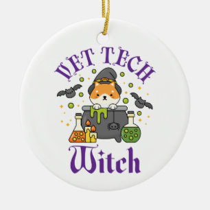 Vet Tech Witch Veterinary Technician Halloween Ceramic Tree Decoration