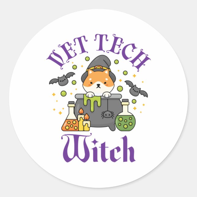 Vet Tech Witch Veterinary Technician Halloween Classic Round Sticker (Front)