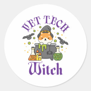 Vet Tech Witch Veterinary Technician Halloween Classic Round Sticker